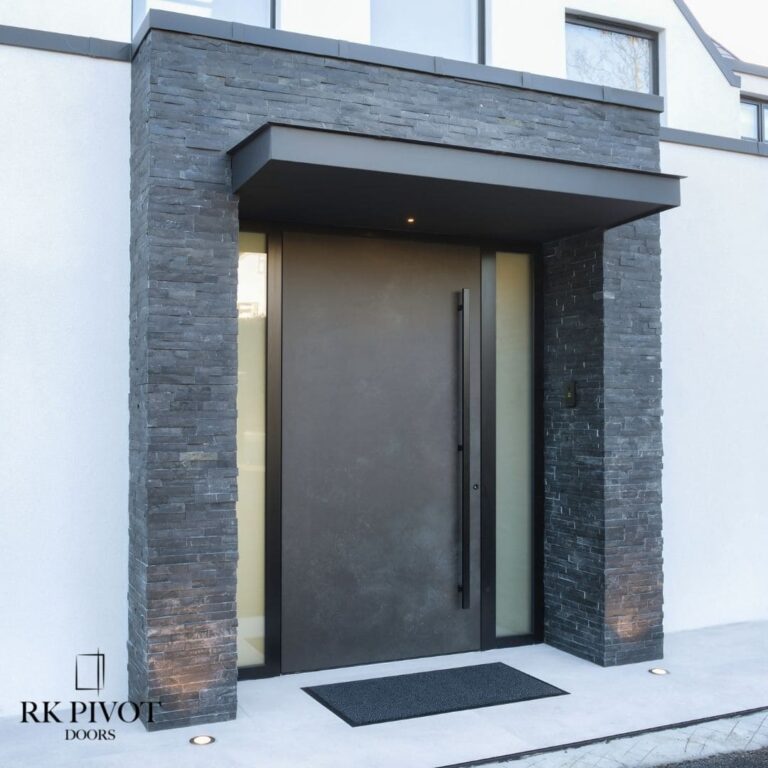 RK Pivot Doors - nowoczesne drzwi zewnętrzne - drzwi Ossido Nero ceramiczne - spiekany kamień