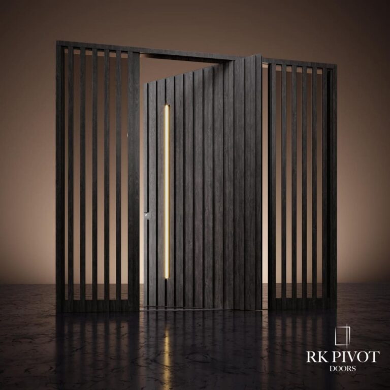 RK Pivot Doors - Drzwi obłożone listwami w kolorze drewna