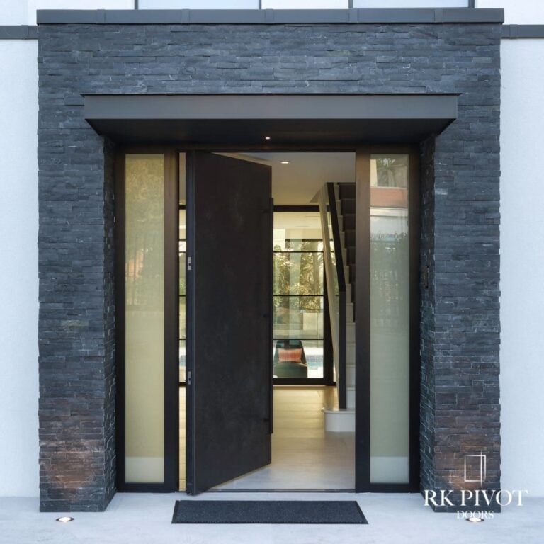 RK Pivot ekskluzywne drzwi aluminiowe - drzwi Ossido Nero kwarcowe, spiekany kamień