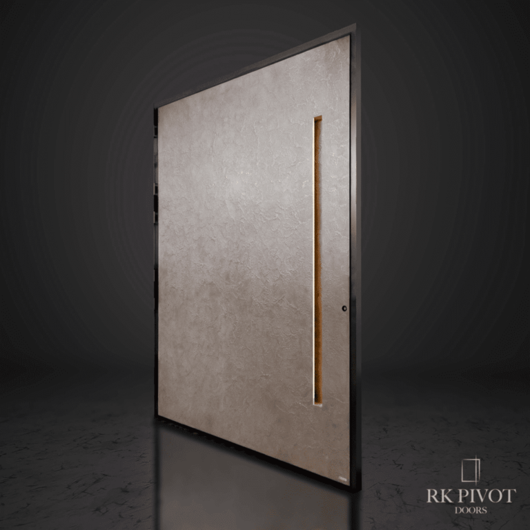 RK Pivot Doors - drzwi zewnętrzne z metalem ciekłym Windy Pewter