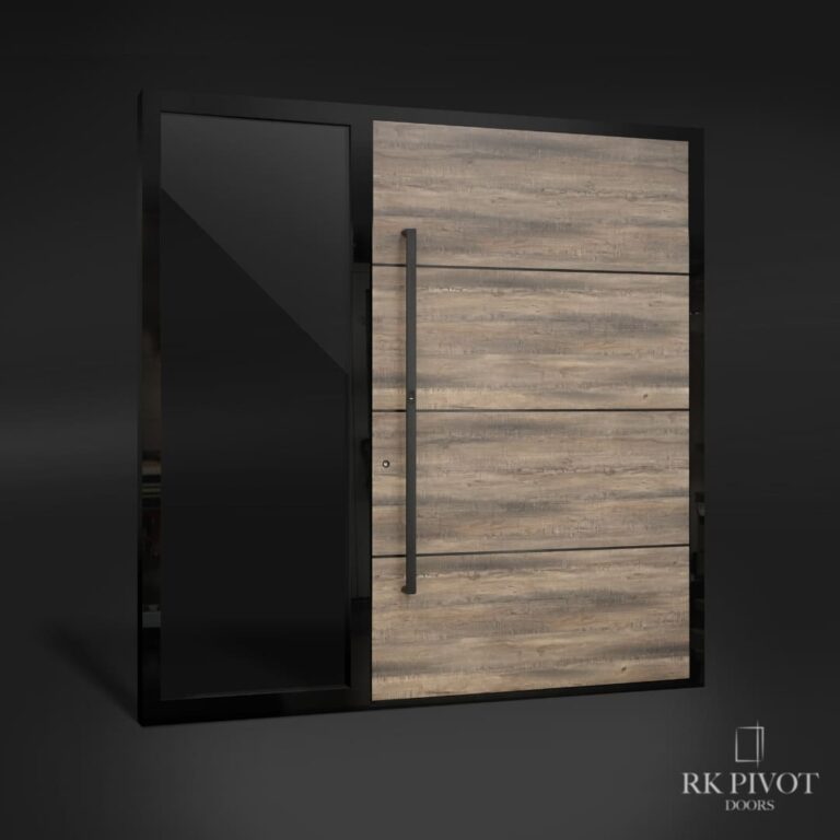 Ekskluzywne drzwi aluminiowe - RK Pivot - drzwi HPL Ciemny Sonoma Dąb - nowoczesne