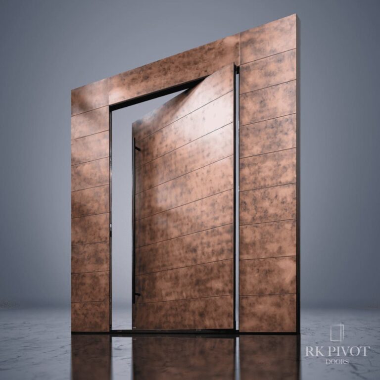 Drzwi zewnętrzne ze spiekiem ossido bruno - drzwi Pivot - RK Pivot Doors