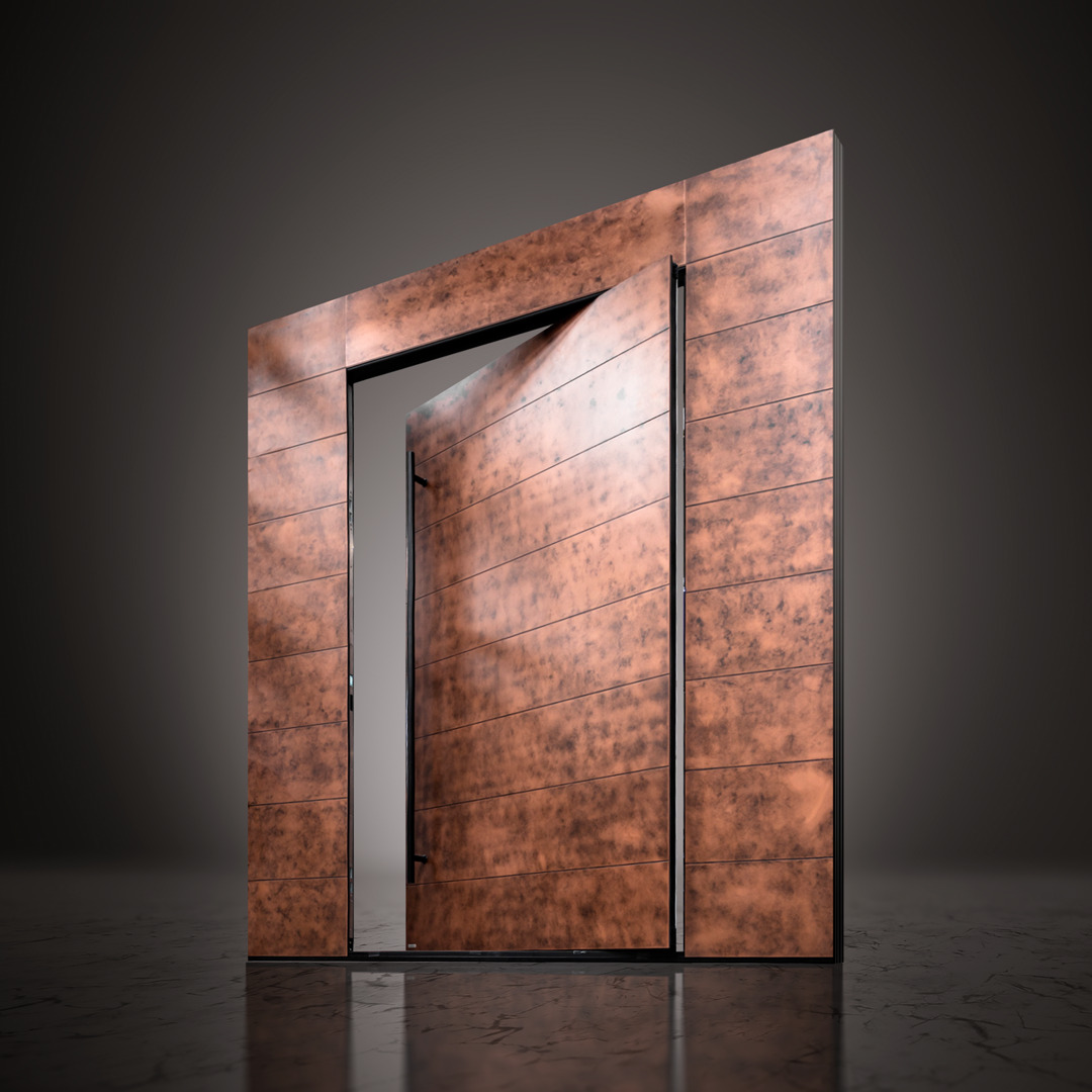 RK Pivot Doors with liquid metal - antique copper